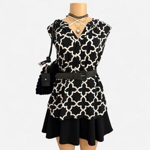 Hanna & Gracie Black White Geometric Tank 2XL | Quatrefoil Blouse